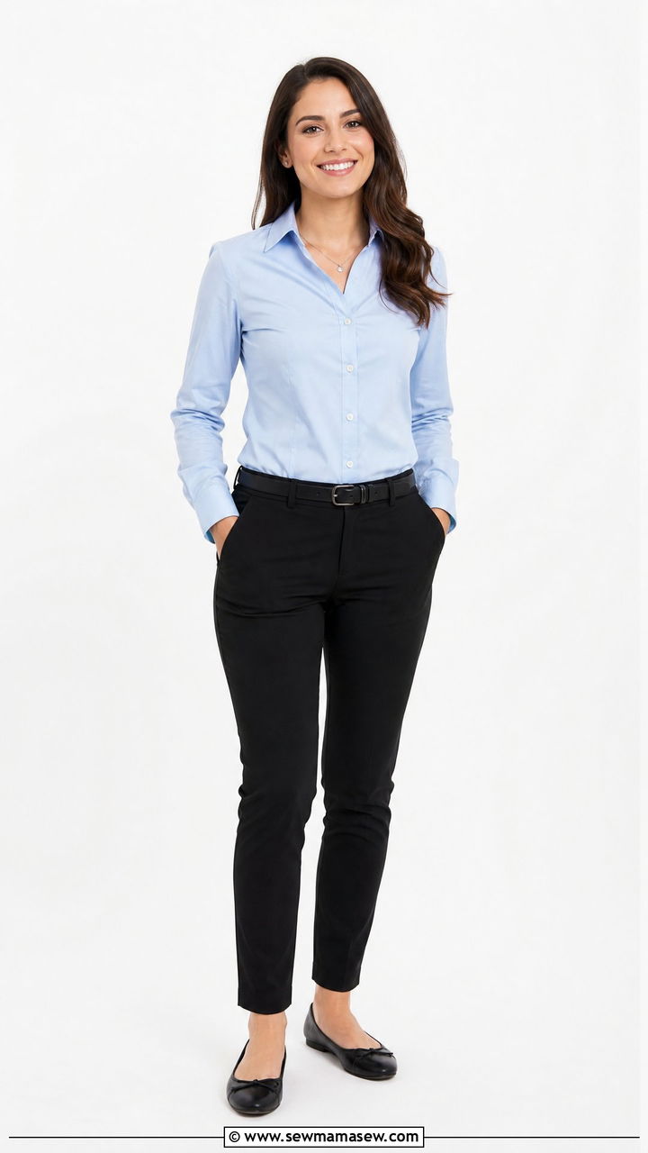 Light Blue Button Down and Black Pants - 30 Professional headshot outfit ideas for women