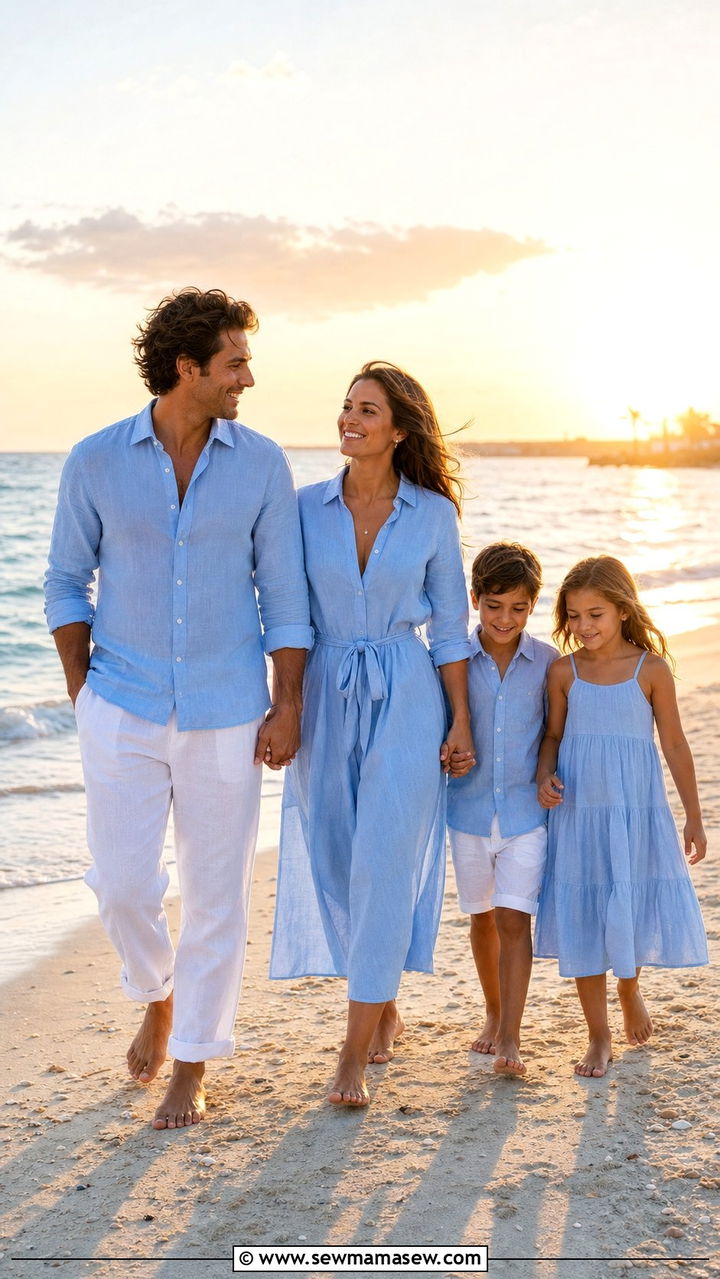Light Blue Linen Beach Family Photo Outfit - 25 Family photo outfit ideas matching