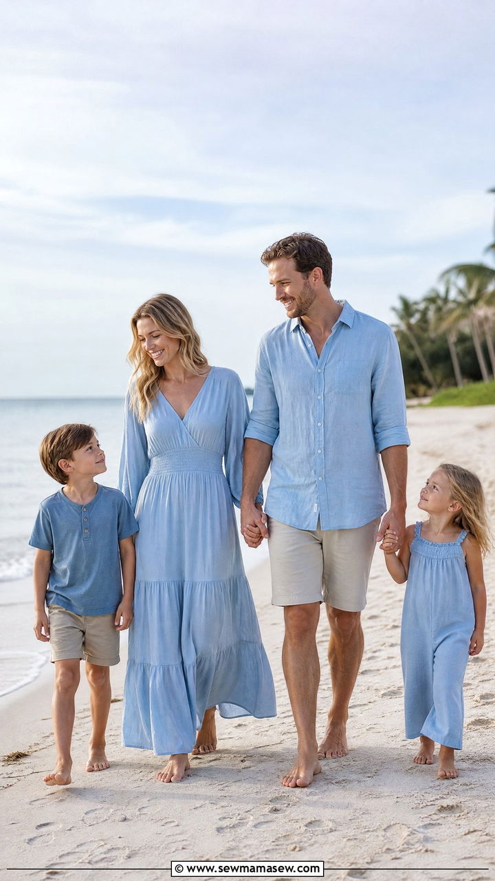 Light Blue Linen Family Beach Outfit - 30 Family beach photo outfit ideas
