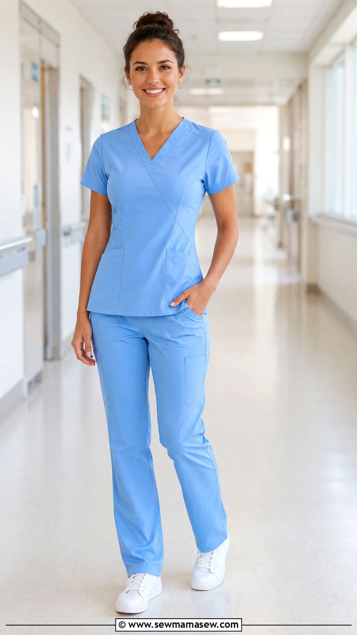 Light Blue Scrubs with White Leather Sneakers Outfit - 30 Scrubs outfit ideas for nurses