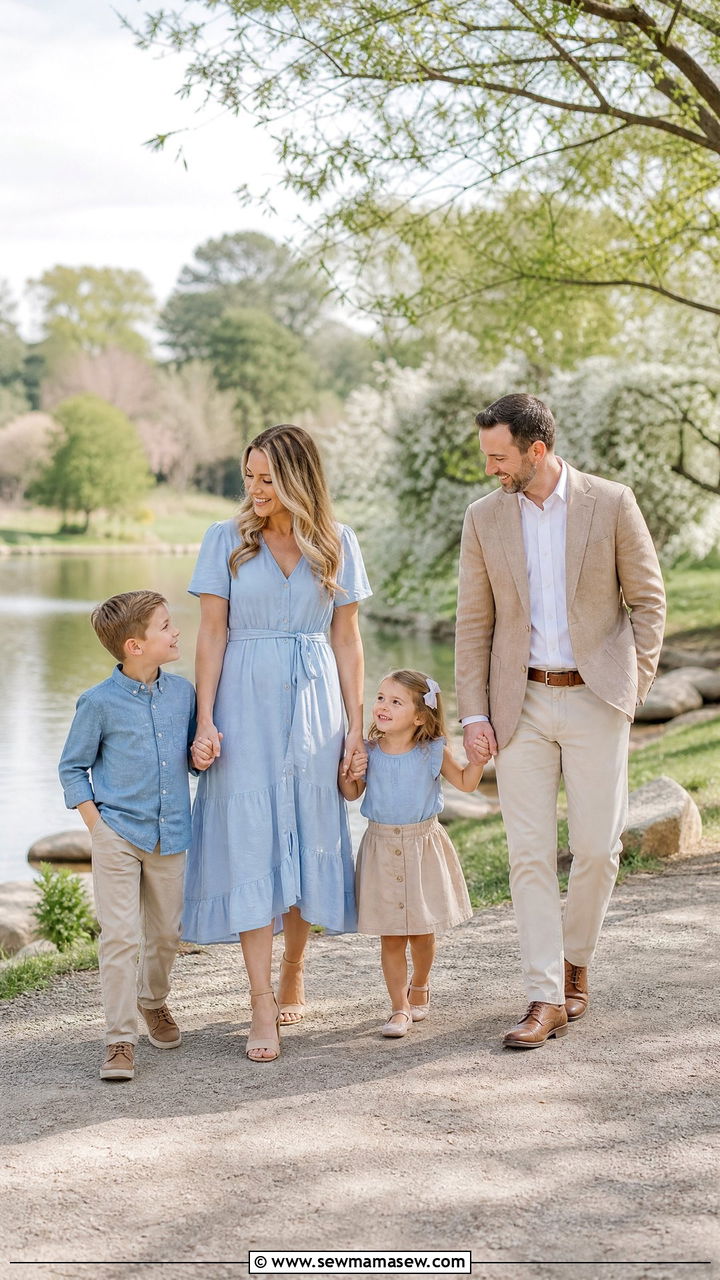 Light Blue and Tan Coordinated Family Style - 25 Family spring photo outfit ideas