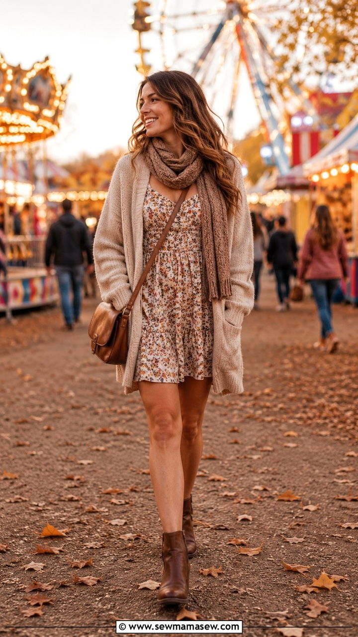 Light Cardigan with Sundress and Ankle Boots - 30 State fair outfit ideas