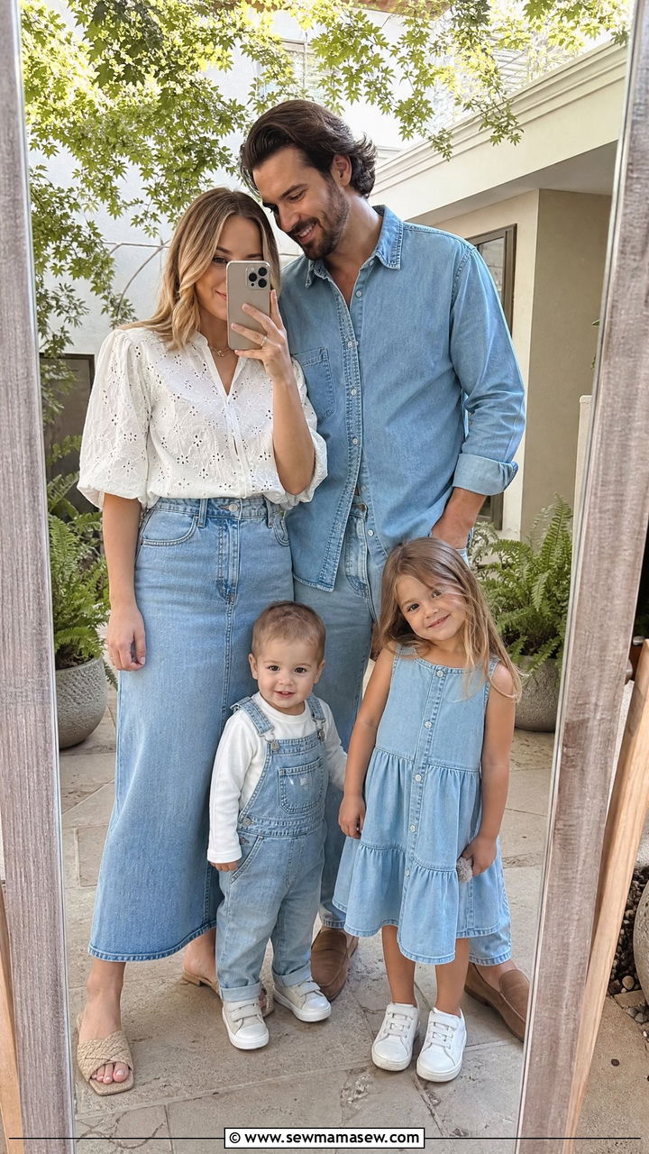 Light Denim On Denim Family Outfit - 30 Matching spring family outfits