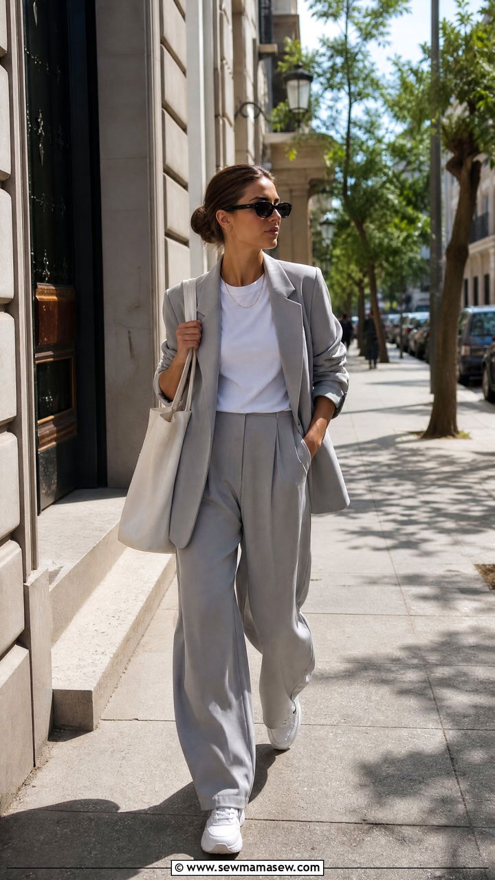 Light Gray Baggy Suit With White Sneakers Outfit - 25 classy glamoratti outfits