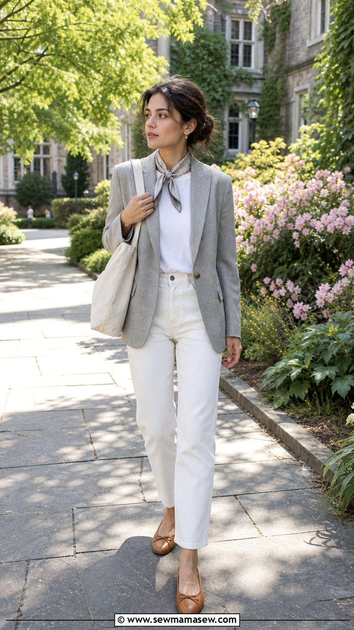 Light Gray Blazer And White Jeans - 40 light academia outfits ideas