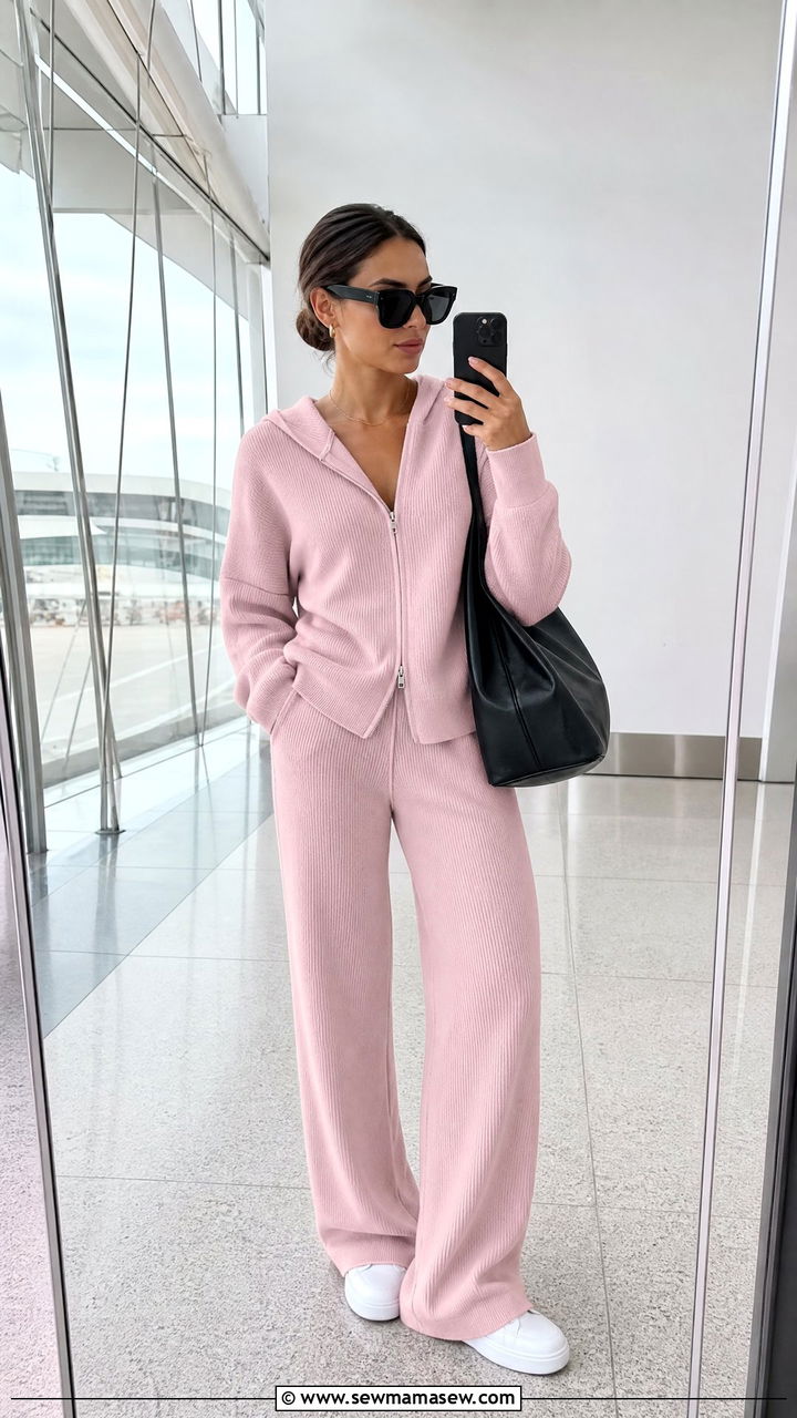 Light Pink Matching Knit Lounge Set With Sneakers - 35 Light pink outfit ideas