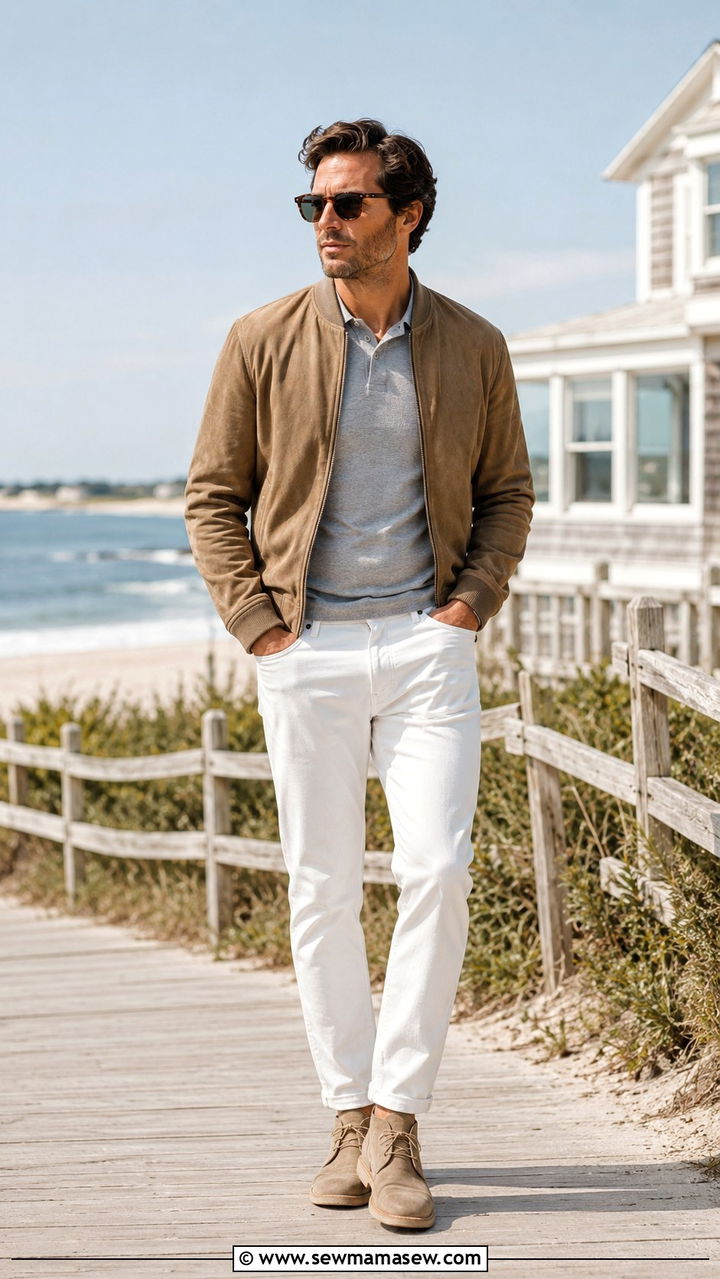 Light Suede Bomber - 20 Quiet luxury outfit ideas Succession Kendall