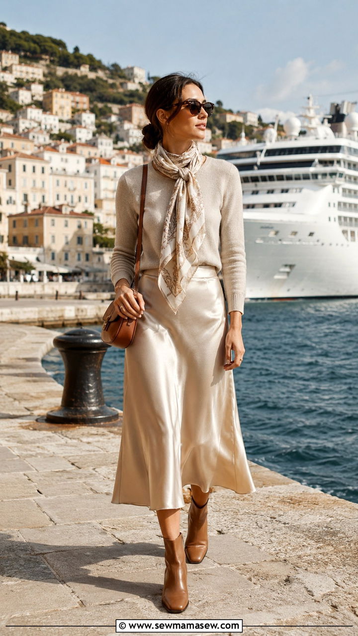 Light Sweater And Midi Skirt Shoulder Season Cruise Outfit - 25 Mediterranean cruise outfit ideas 2026