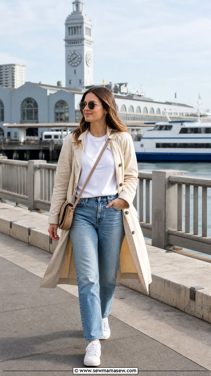 Light Trench Coat with Straight Leg Jeans - 40 What to wear in San Francisco
