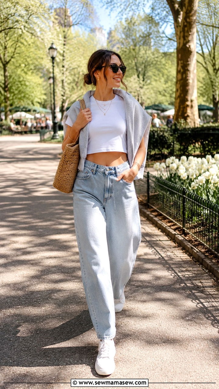 Light Wash Barrel Jeans With White Sneakers - 25 Barrel jeans outfit ideas with white sneakers