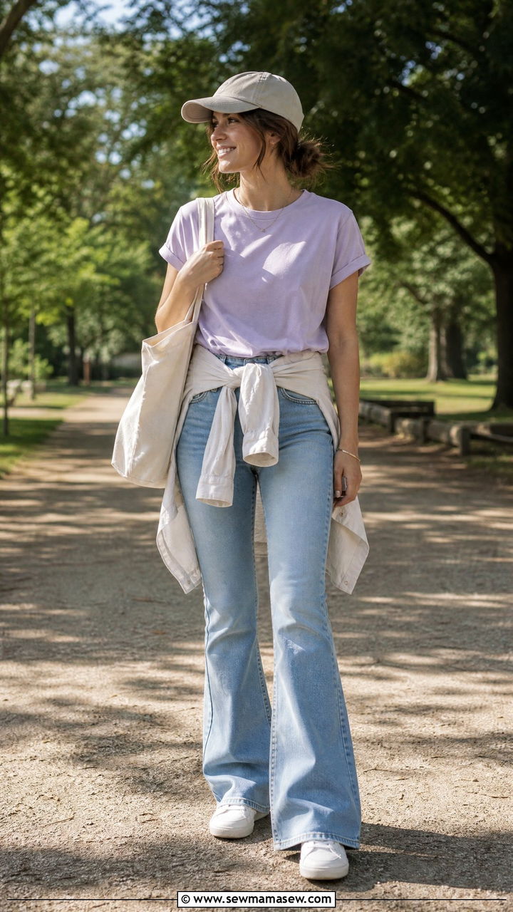 Light Wash Flare Jeans Casual Summer Outfit - 30 Summer outfits with flare jeans