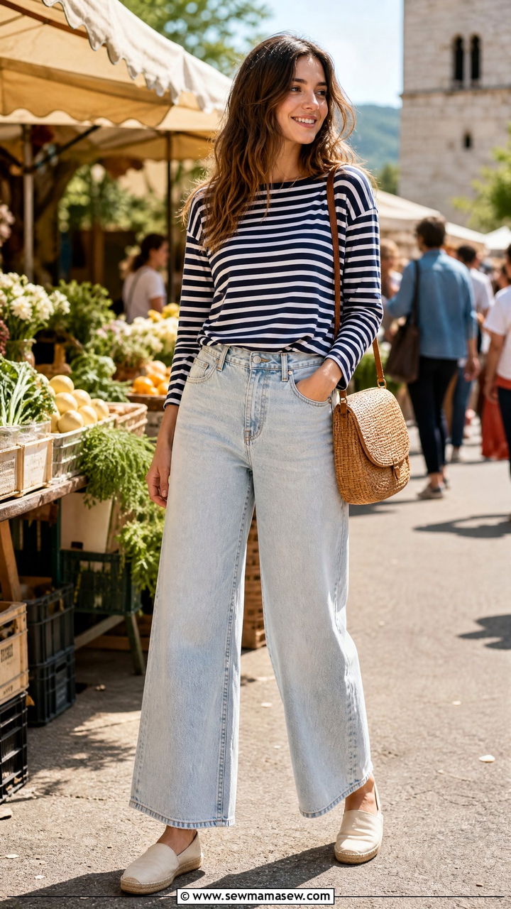 Light Wash Jeans With Striped Tee And Espadrilles - 30 how to style jeans outfits