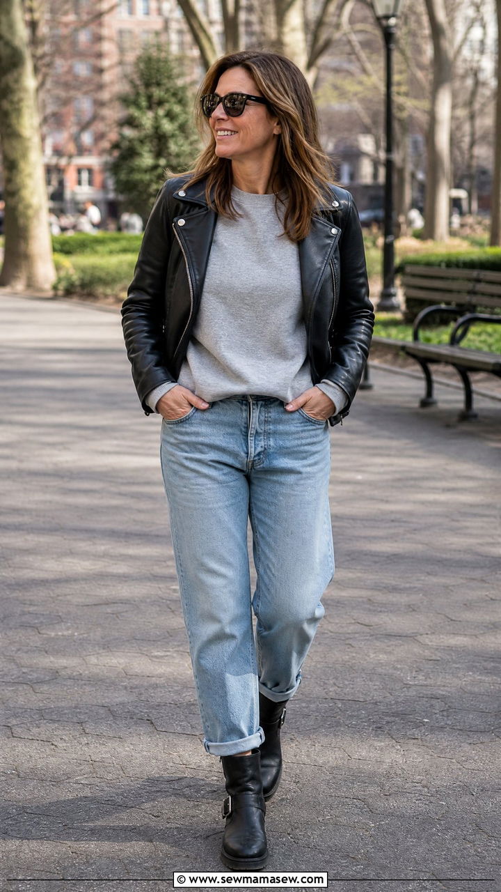 Light Wash Jeans with Biker Boots - 20 Jeans and boots outfit ideas over 40
