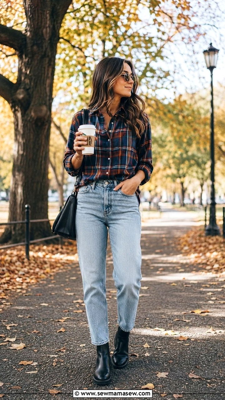 Light Wash Straight Leg Jeans With Plaid Flannel Button Down And Chelsea Boots - 30 Straight leg jeans outfit ideas with a button down