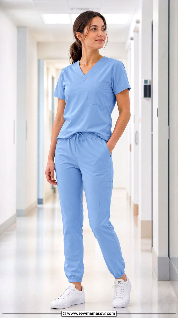 Light blue scrub set with white sneakers - 30 Summer outfit ideas for nurse