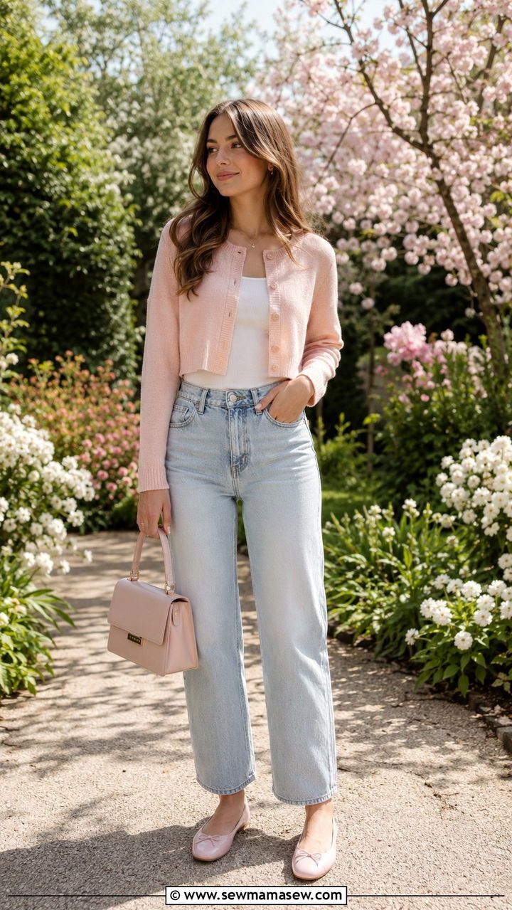 Light wash jeans with cropped cardigan - 30 Light wash jeans outfit ideas