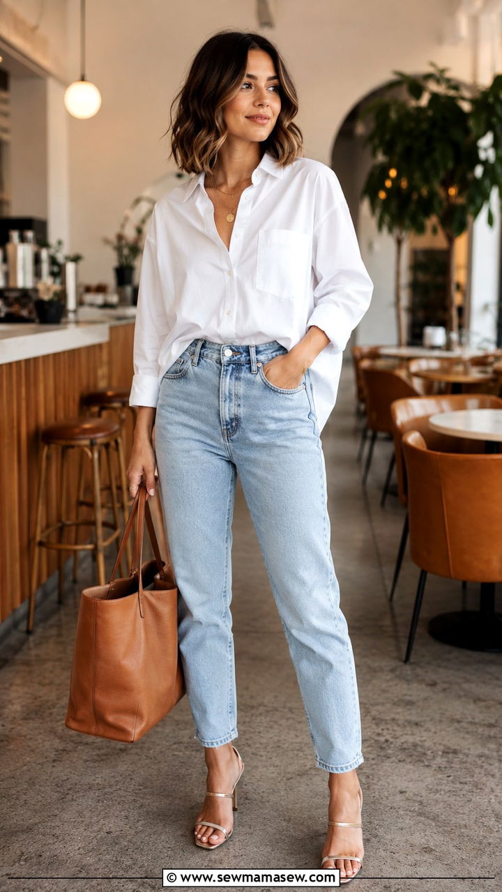Light wash mom jeans with heels - 30 Mom jeans outfit ideas with heels