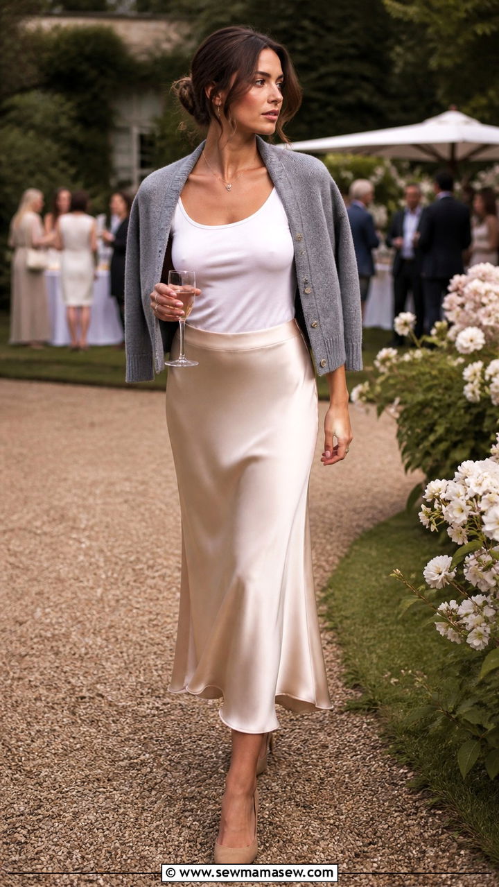 Lightweight Cardigan Draped Over A Slip Skirt - 40 old money outfits
