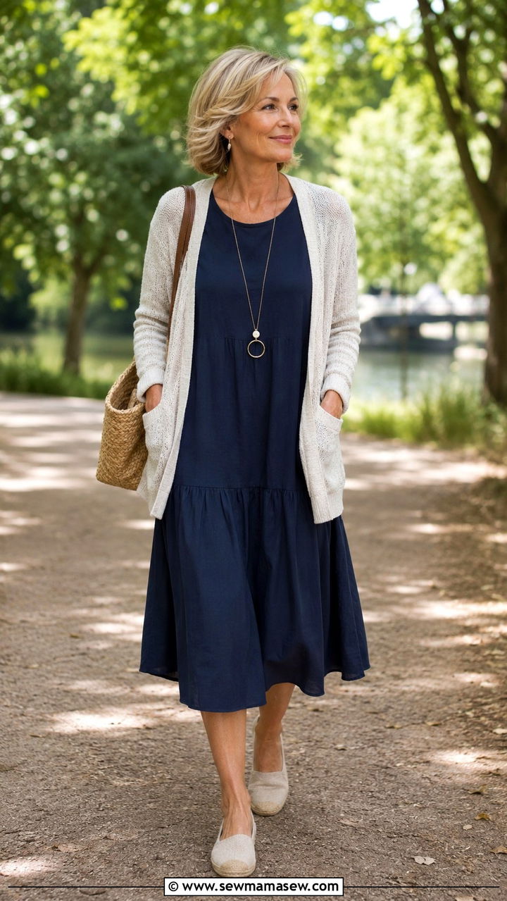 Lightweight Cardigan Layered Over a Summer Dress - 25 Outfit ideas for women over 50 2026