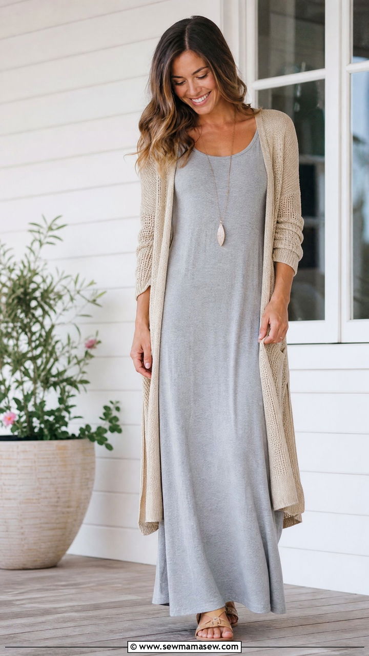 Lightweight Cardigan Over Maxi Dress - 30 Summer capsule wardrobe modest