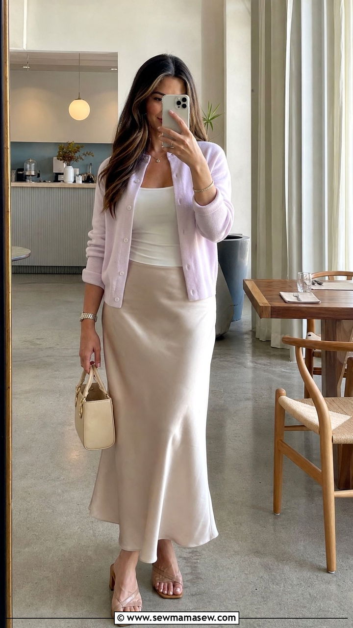 Lightweight Cardigan Satin Slip Skirt Tank Block Heels - 25 Spring go to outfit formulas