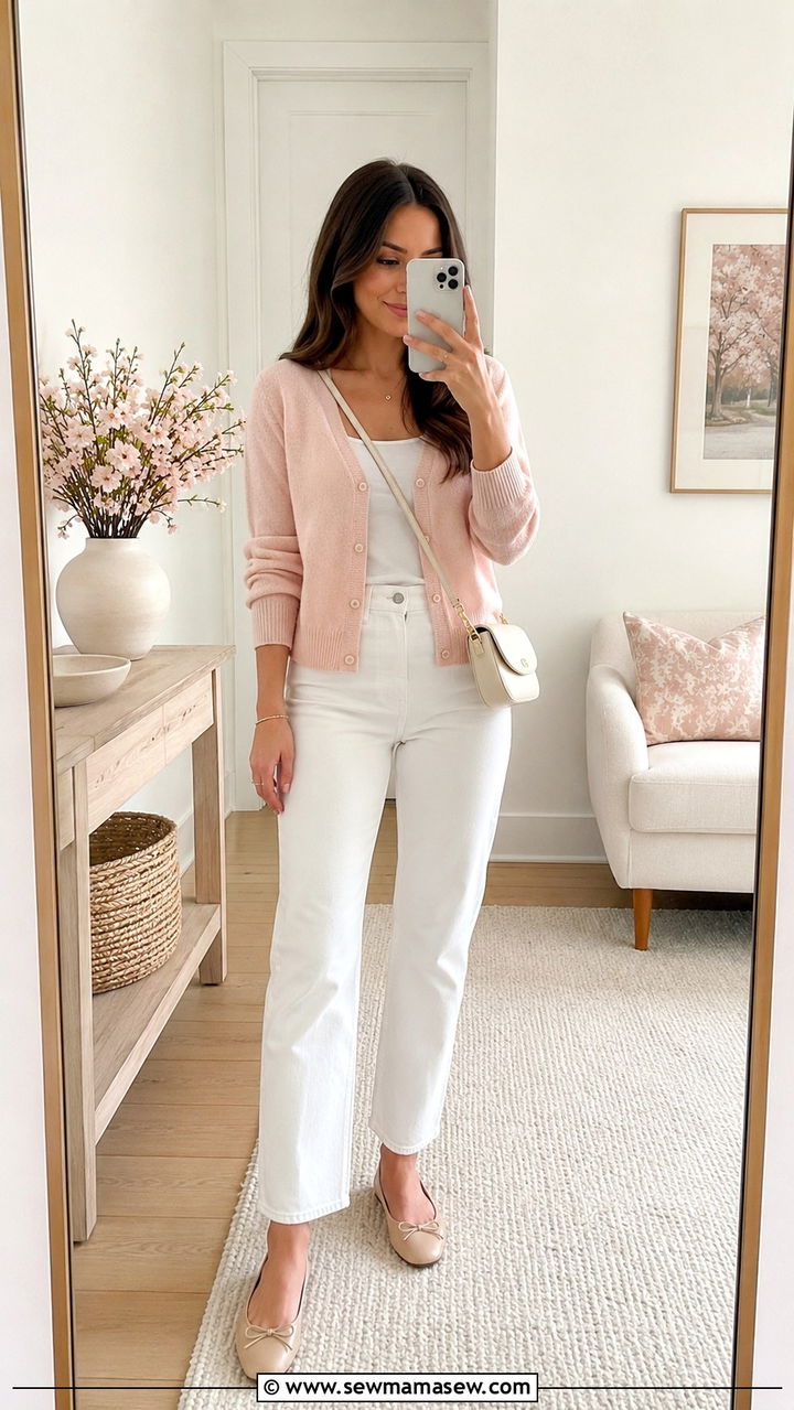 Lightweight Cardigan with White Jeans and Ballet Flats - 30 spring wardrobe essentials outfits
