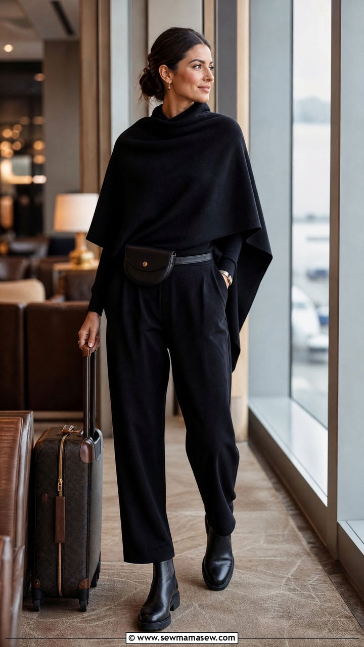 Lightweight Cashmere Draped Poncho and Trousers Set - 30 Matching set outfit ideas old money