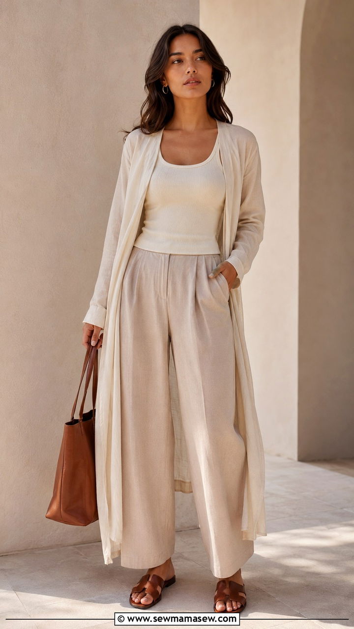 Lightweight Duster Over a Tank and Loose Trousers - 25 Modest outfit ideas for humid weather