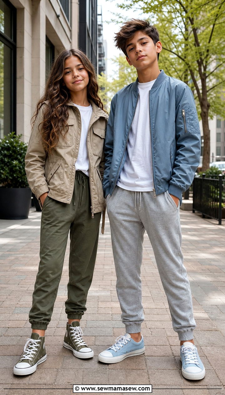 Lightweight Jacket And Jogger Sibling Outfits - 25 Spring sibling outfit ideas