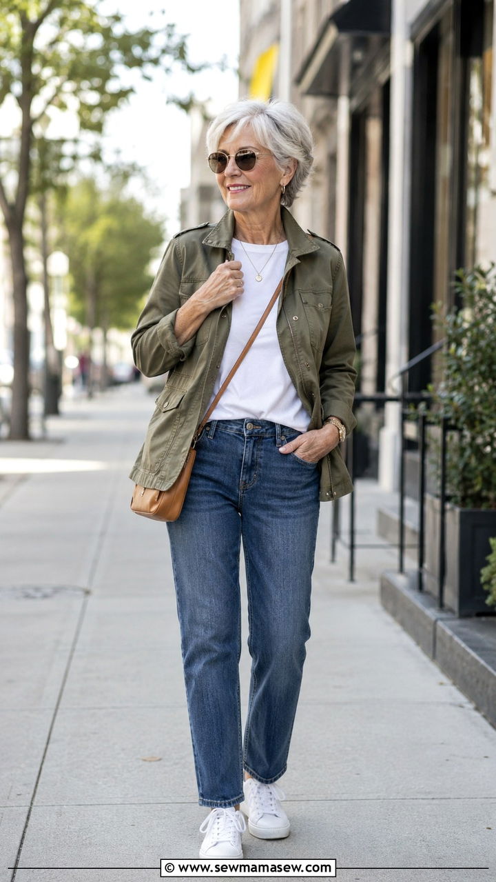 Lightweight Jacket With Tee And Jeans For Women Over 70 - 30 Outfit ideas for women over 70