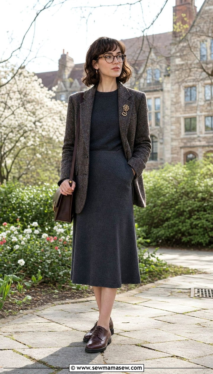 Lightweight Knit Set and Oxford Shoes - 25 spring dark academia outfits