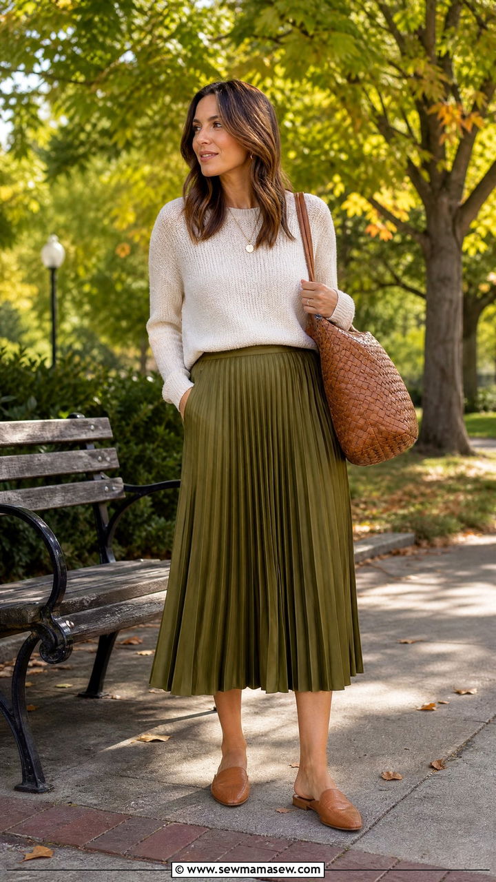 Lightweight Knit Sweater with Midi Skirt - 25 Late summer early fall outfits