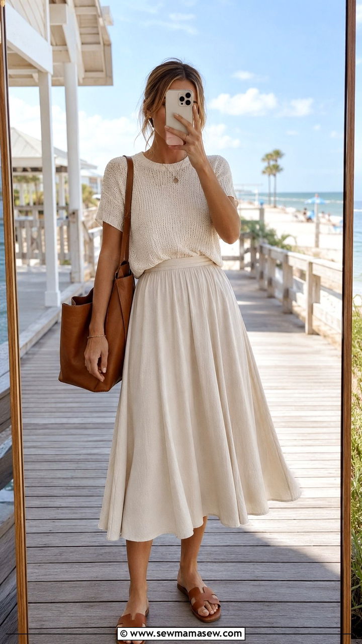 Lightweight Knit Top With Midi Skirt - 30 Midi skirt outfit ideas for summer