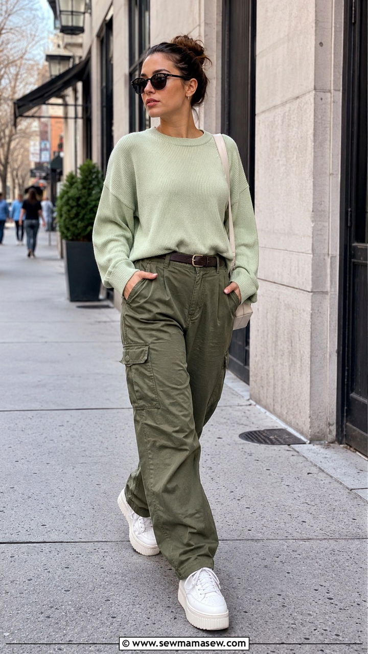 Lightweight Knit With Cargo Pants and Chunky Platform Sneakers - 30 casual preppy outfits