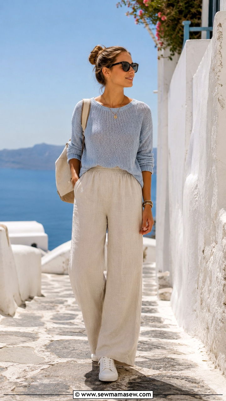 Lightweight Knit With Wide Leg Linen Pants And Sneakers - 25 Wide leg linen pants outfit ideas with a sweater