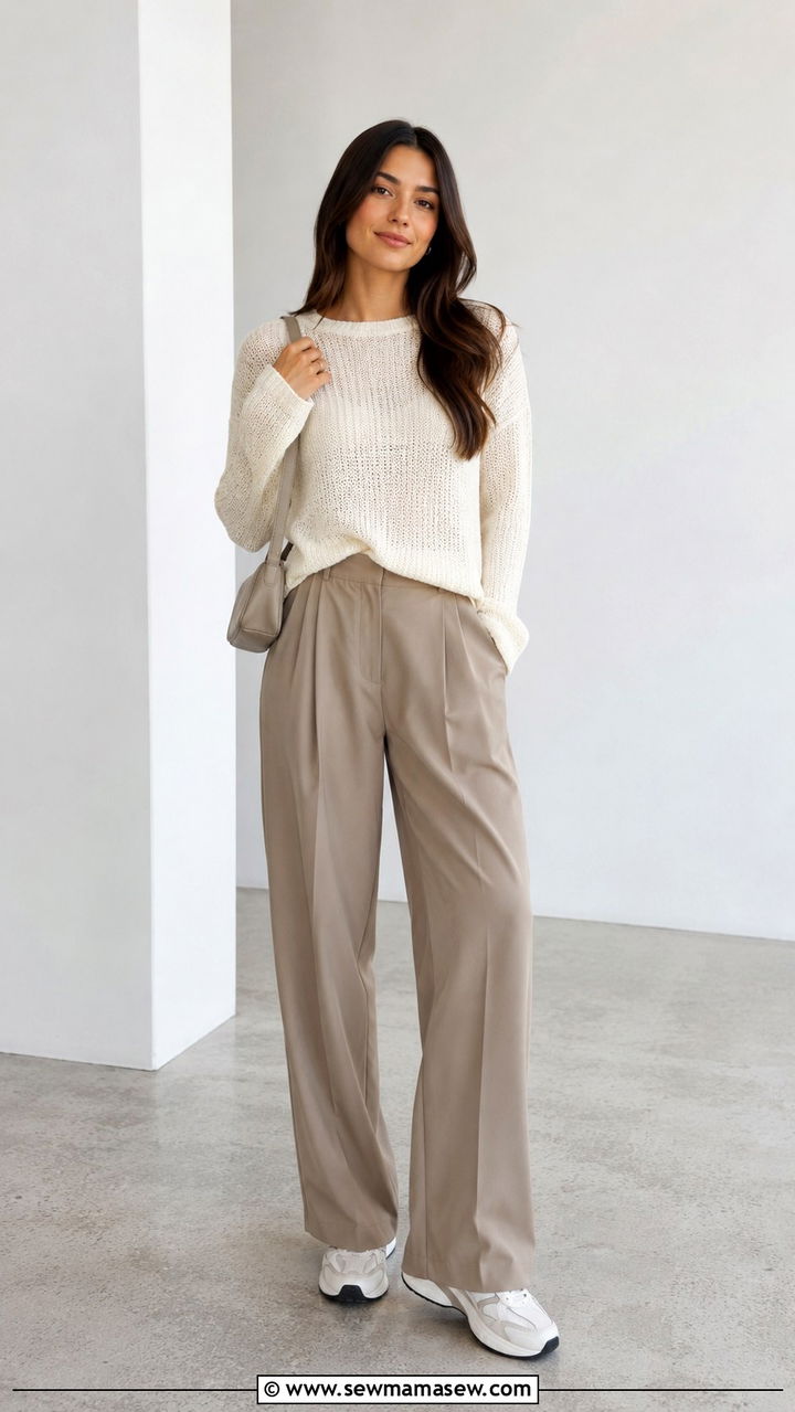 Lightweight Knit and Tailored Trousers Spring Outfit - 30 spring outfits 2026 women casual