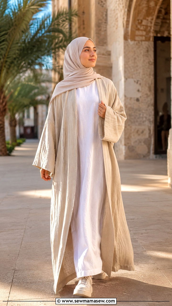 Lightweight Linen Abaya With Breathable Inner Dress - 20 Modest outfit ideas for Hajj