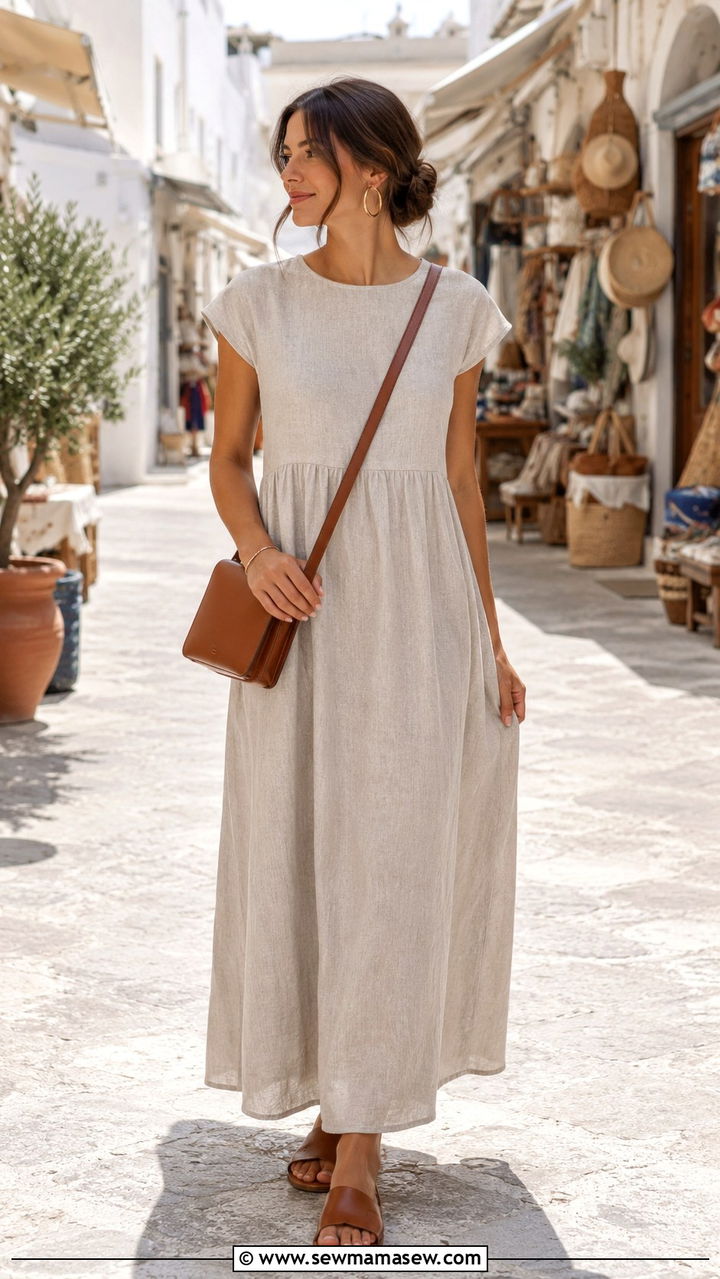 Lightweight Linen Maxi Dress With Flat Sandals - 25 Modest outfit ideas summer 2026