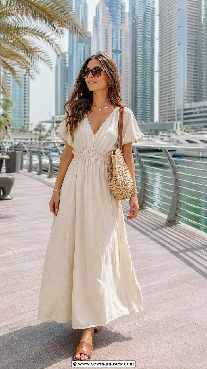 Lightweight Maxi Dress with Flat Sandals Dubai - 35 Dubai outfit ideas