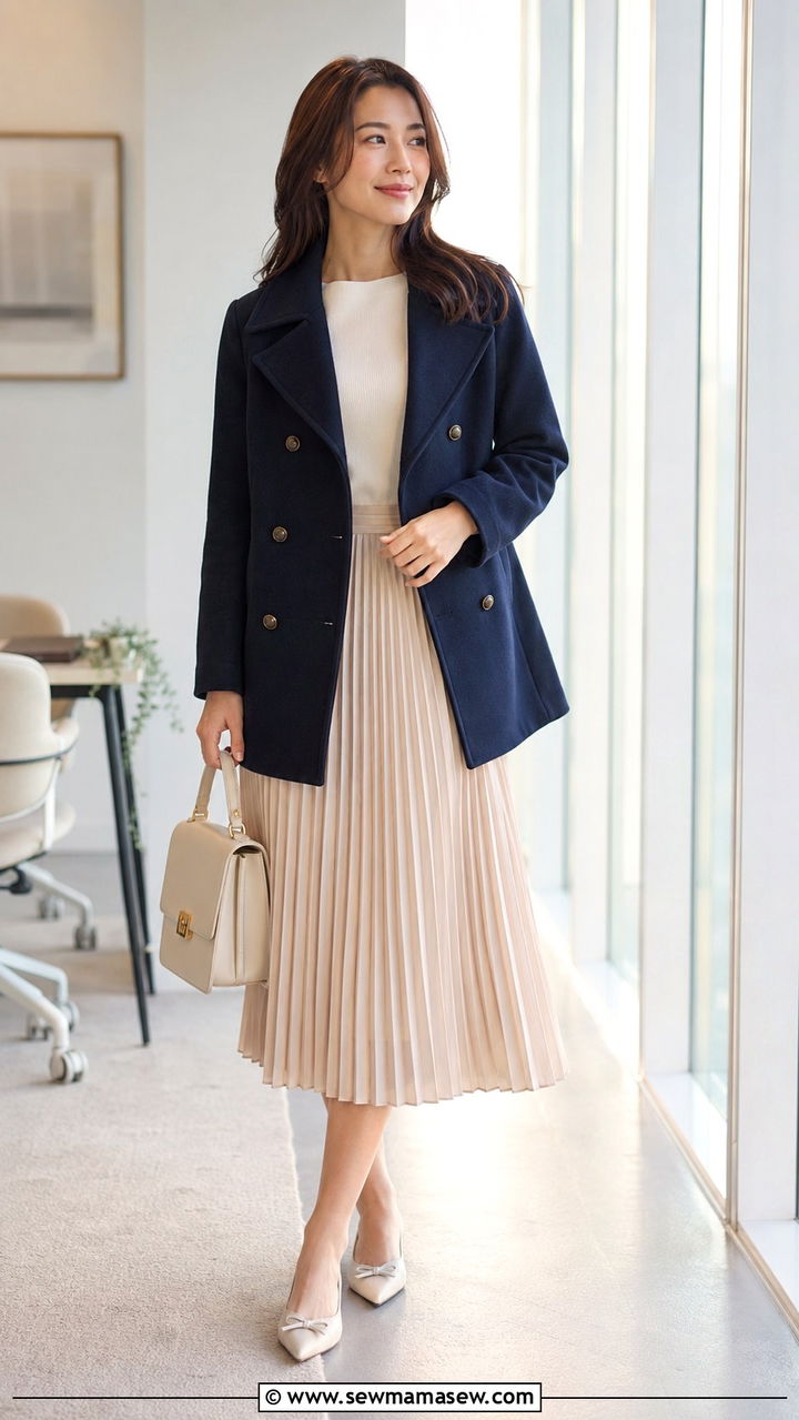 Lightweight Pea Coat With A Matching Linen Coord Set - 20 Summer outfits with pea coat