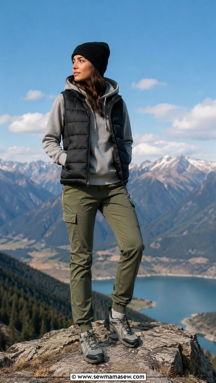 Lightweight Puffer Vest And Hoodie Outfit - 25 transitional travel outfit ideas
