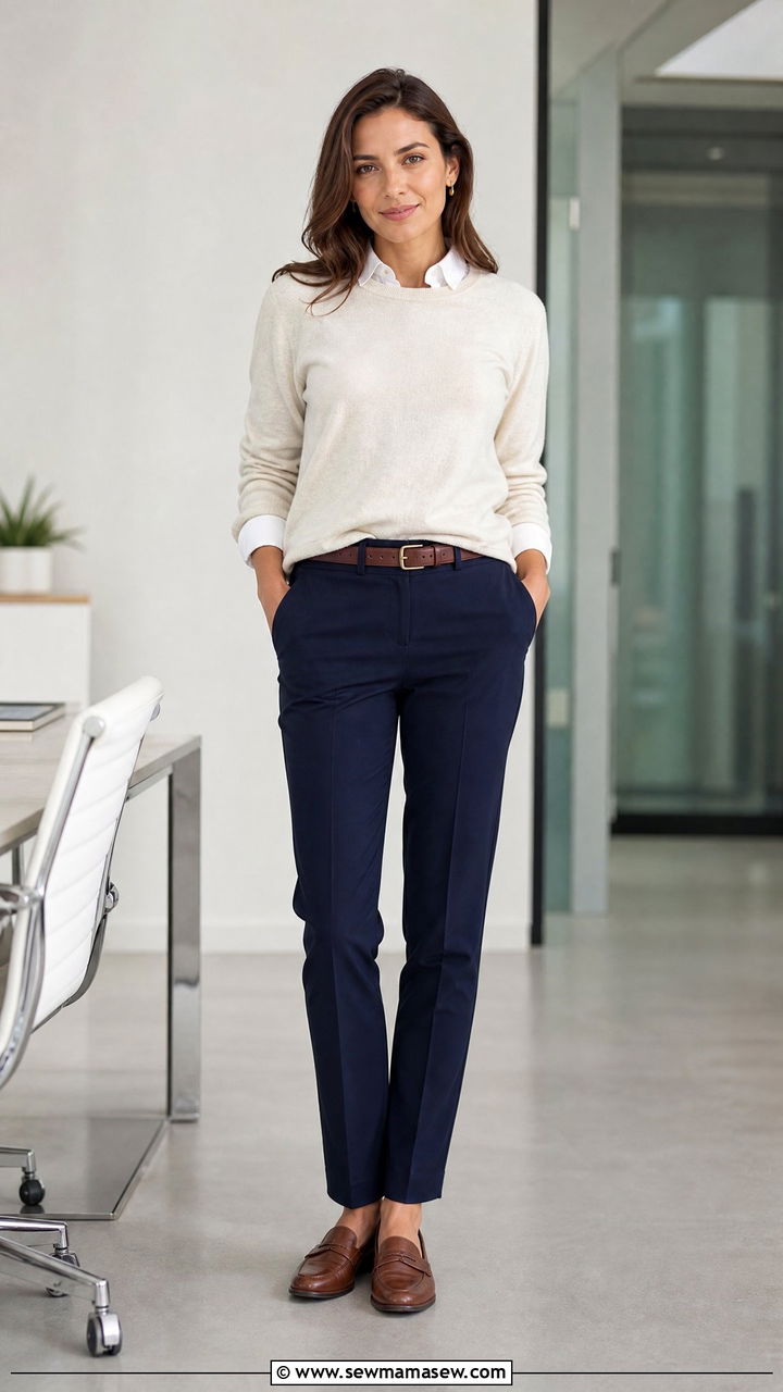 Lightweight Pullover Over Button Down Outfit - 40 Spring office outfits