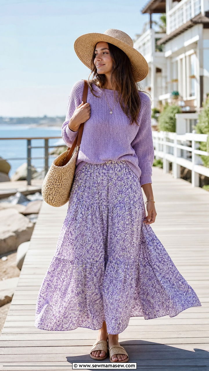 Lightweight Pullover With A Flowy Maxi Skirt - 30 Summer outfits with light sweaters