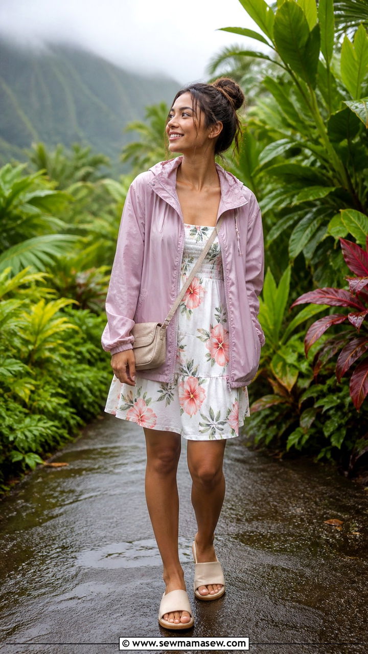 Lightweight Rain Jacket Over a Sundress - 40 Hawaii outfit ideas
