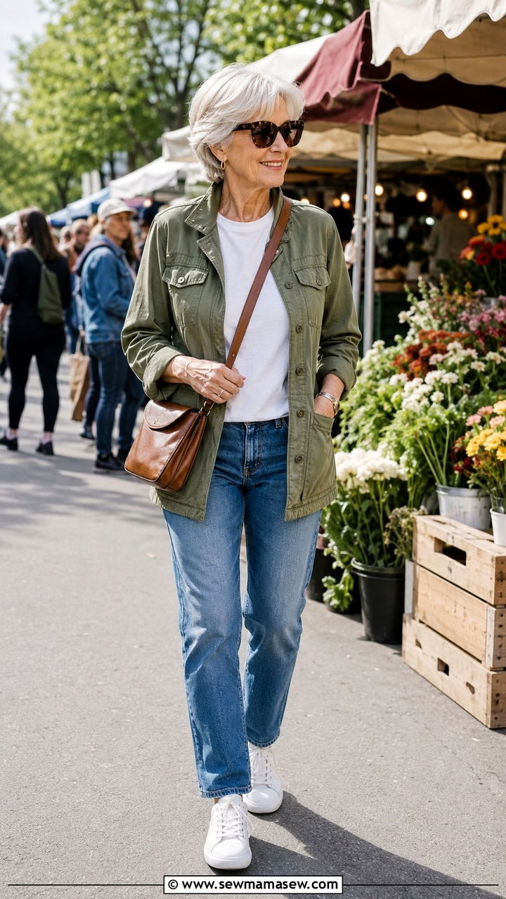 Lightweight Rain Jacket with Jeans and Waterproof Shoes Outfit - 30 Spring outfits for women over 70