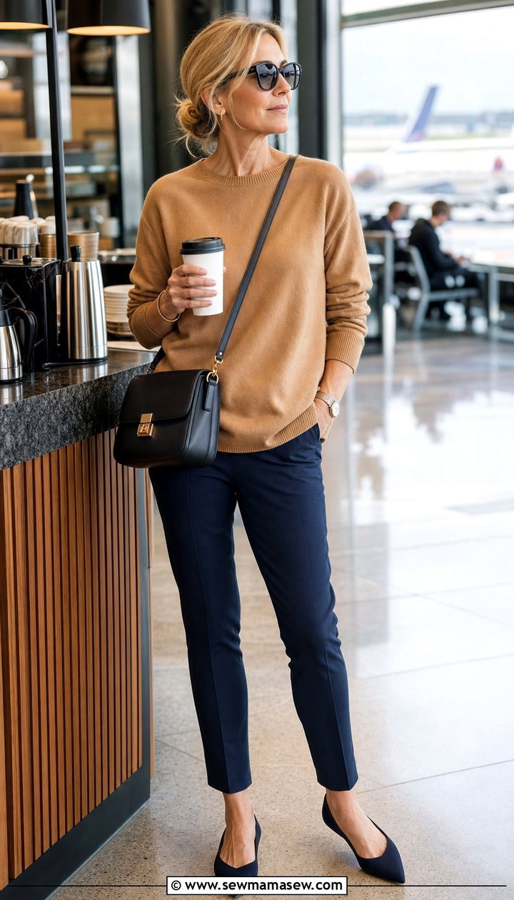 Lightweight Sweater And Ankle Pants Airport Outfit - 35 Airport outfits for women over 40