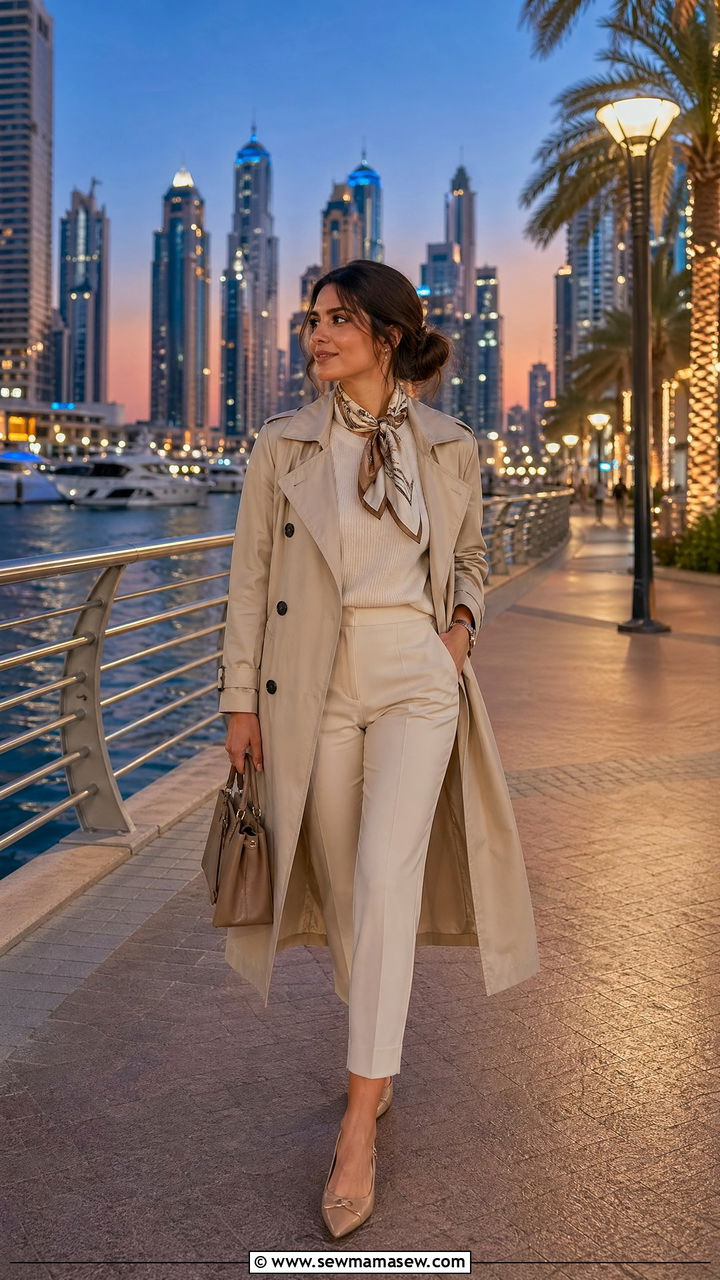 Lightweight Trench Coat with Cropped Trousers Dubai - 35 Dubai outfit ideas