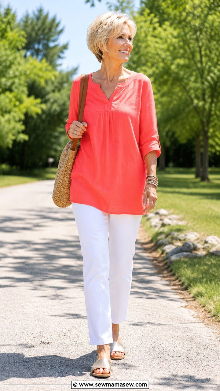 Lightweight Tunic Top With White Jeans - 30 Picnic outfits for women over 50