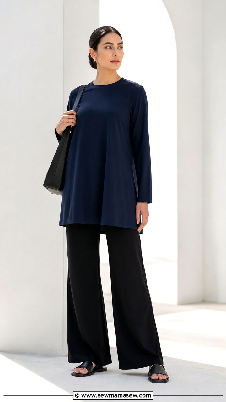 Lightweight Tunic and Ponte Wide Leg Pants - 25 Modest pilates outfit ideas