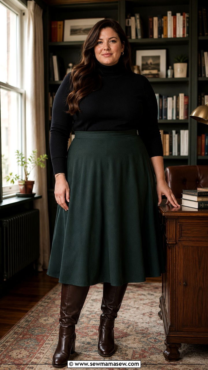Lightweight Turtleneck With A Line Midi Skirt - 20 work outfits for women with big bust